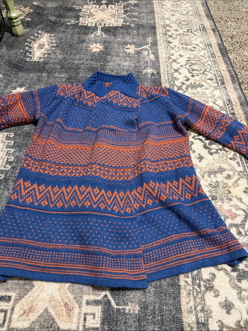 Kids Blue and Orange Fair Isle Knit Dress